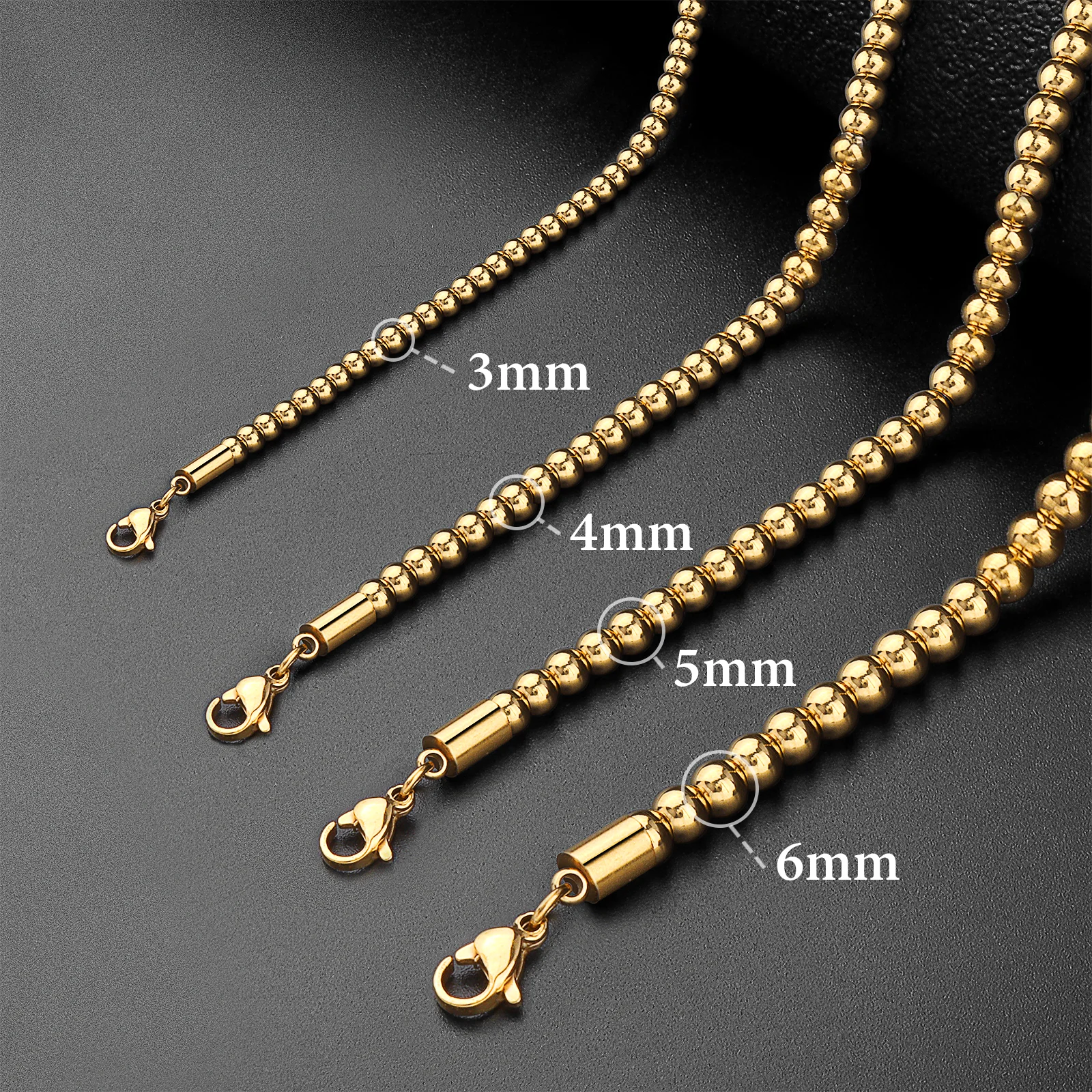 

Stainless Steel Beads Ball Necklace, 3mm/ 4mm/ 5mm/ 6mm Handmade Heavy Ball Beaded Chain Necklaces for Women & Men