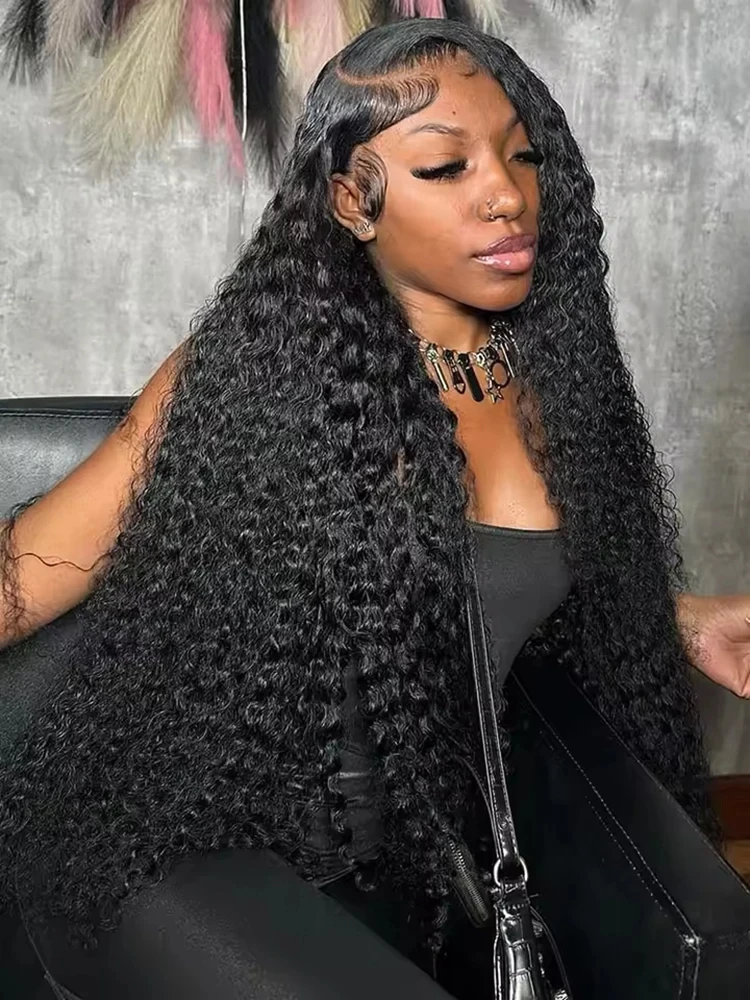 モッシリー200密度30-40インチカーリー13x4-hdレースフロント人毛ウィッグブラジリアンウォーターディープウェーブ13x6レースフロントウィッグ女性用