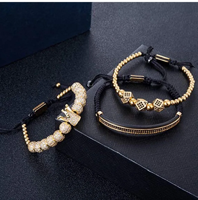 Fashion Niche Design Hip hop Street Style Men\'s Crown Bracelet Set