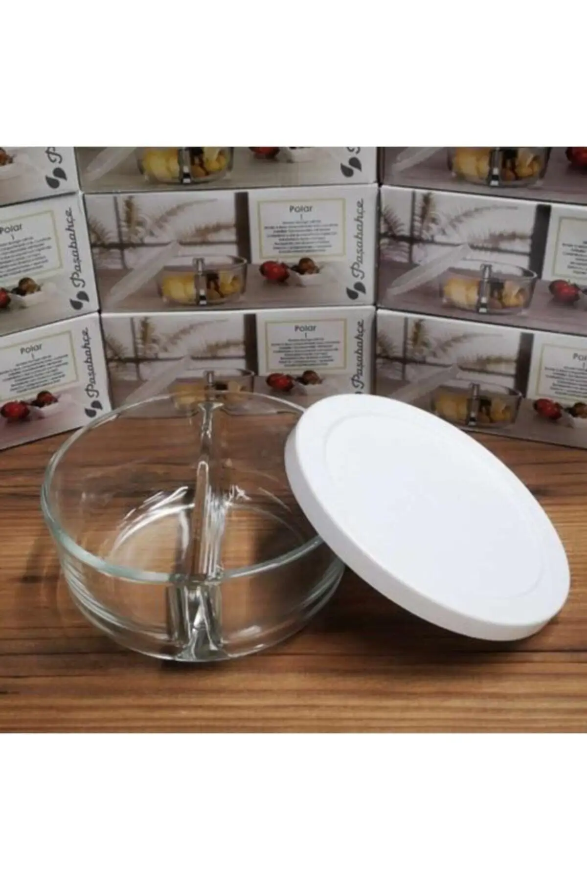 4 pcs 2 Compartment Storage Container White Lid Glass Breakfast Set paşabahçe Two Compartment Breakfast Storage Container White