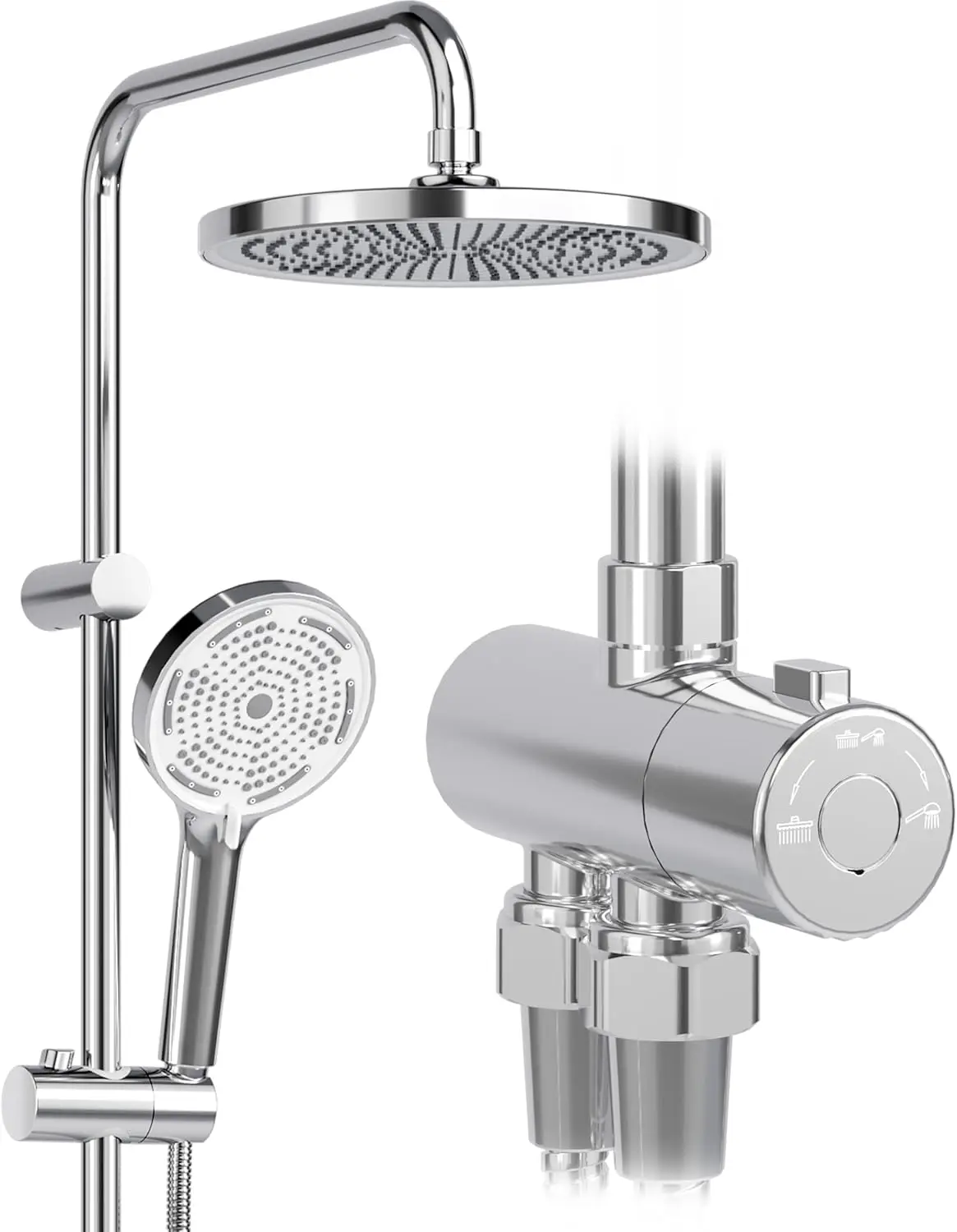 Kit de barre de douche réglable pour système de douche à effet pluie |   Ensemble de barres de douche en acier inoxydable, douchette à main 3 modes, douchette de plafond ronde de 25,3 cm