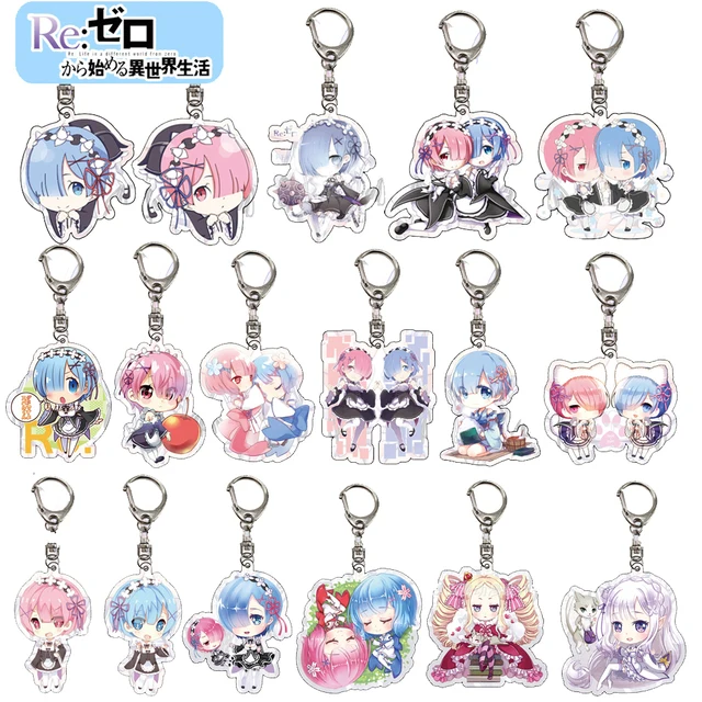 

24 Pieces Kawaii Anime Re:life in a Different World from Zero keychain Rem Ram Acrylic Key Chain Pendant Keyring Girl Gift