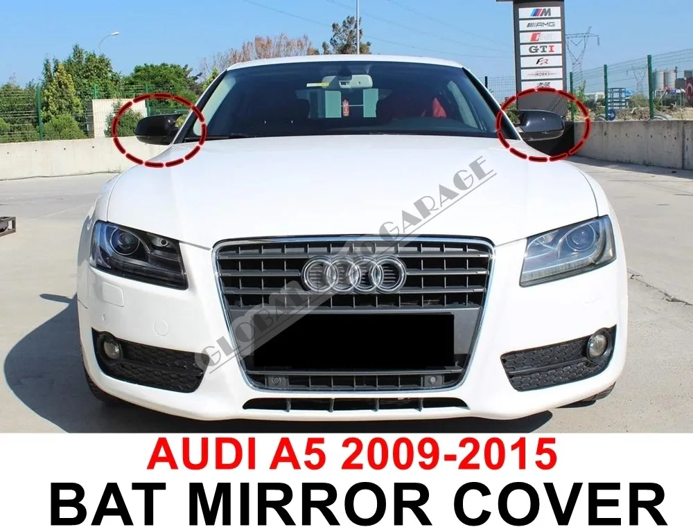 Couvercle de miroir chauve-souris pour Audi A5 2009 2010 2011 2012 2013 2014 2015, noir Piano, 2 pièces, aile d'antenne de voiture, galerie de toit universelle automatique