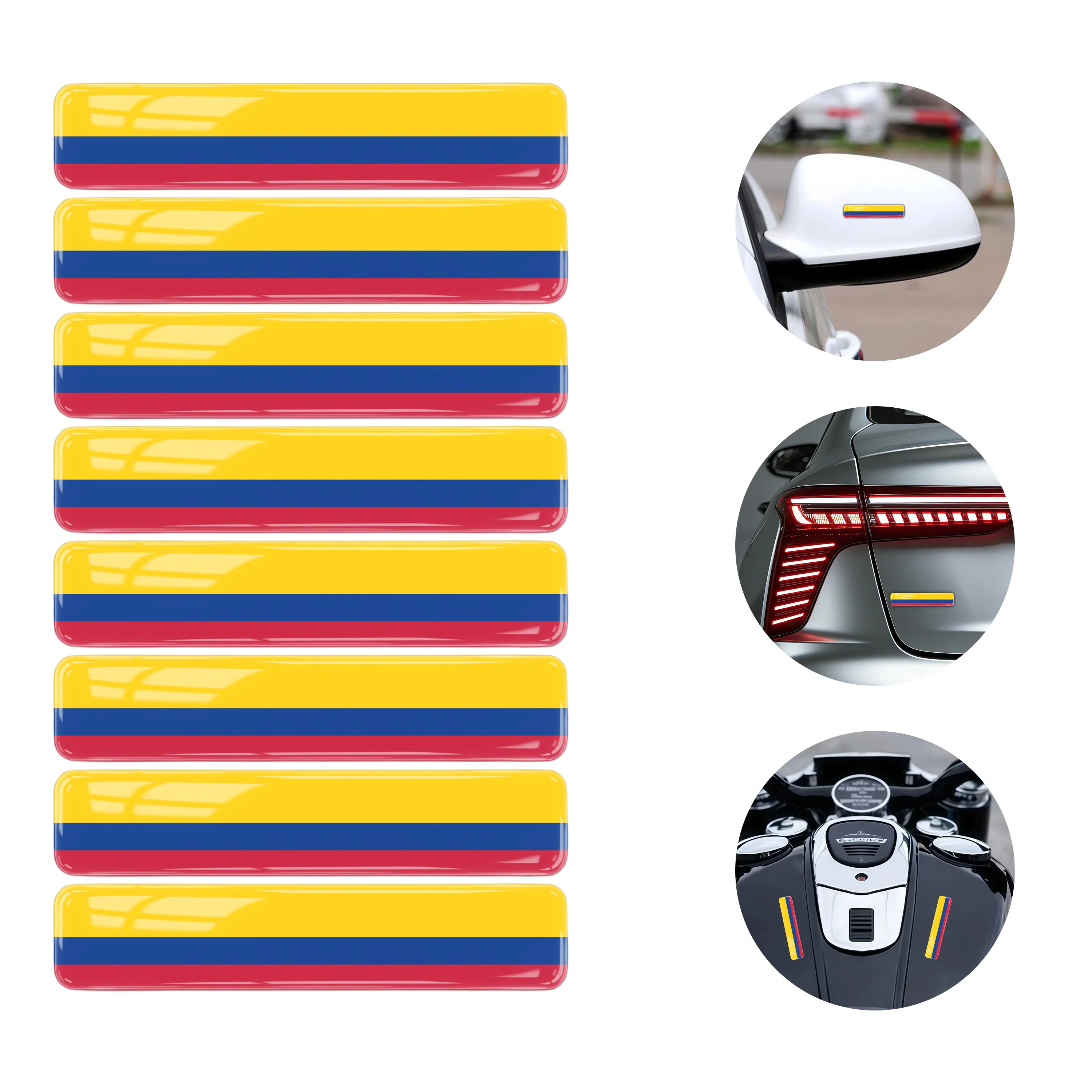 

Набор из 8 3D-наклеек с флагом Колумбии, светоотражающие, водонепроницаемые, для автомобиля, шлема, ноутбука, прочные, аксессуары для авто в стиле колумбийской гордости