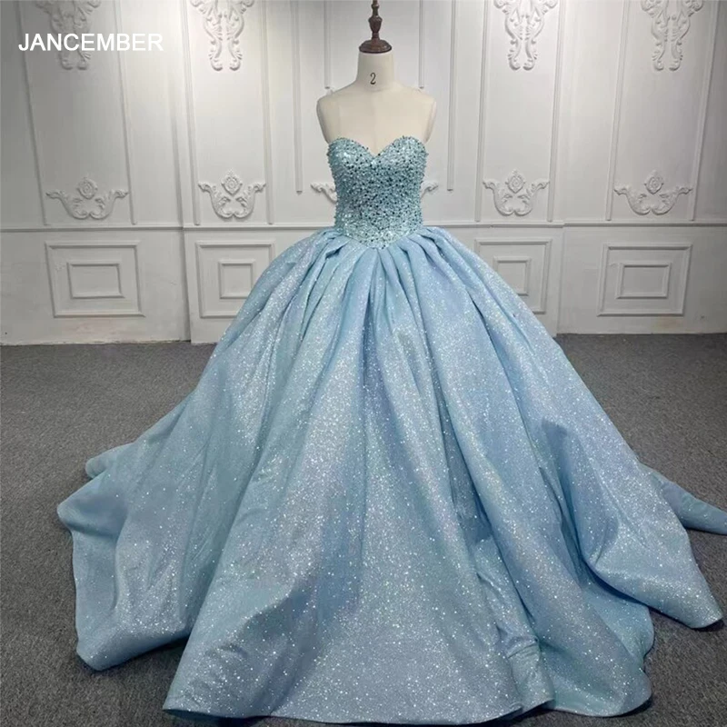 

JANCEMBER Quinceanera Dresses Ball Gown Beading Vestidos De 15 Años 2023 Blue Beading Sequined DY1116 Porno Niña De 15 Años