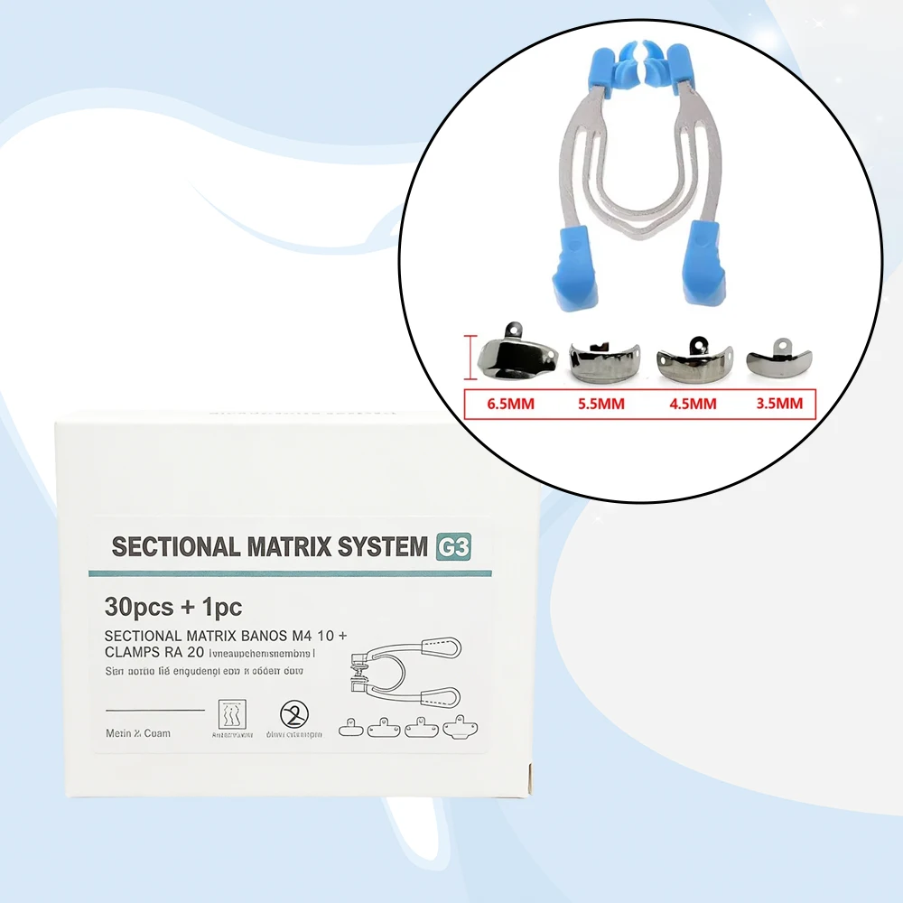 

Контурные металлические матричные ленты с зажимами для секционных реставраций, композитных пломб из смолы, автоклавируемые, для стоматологических систем