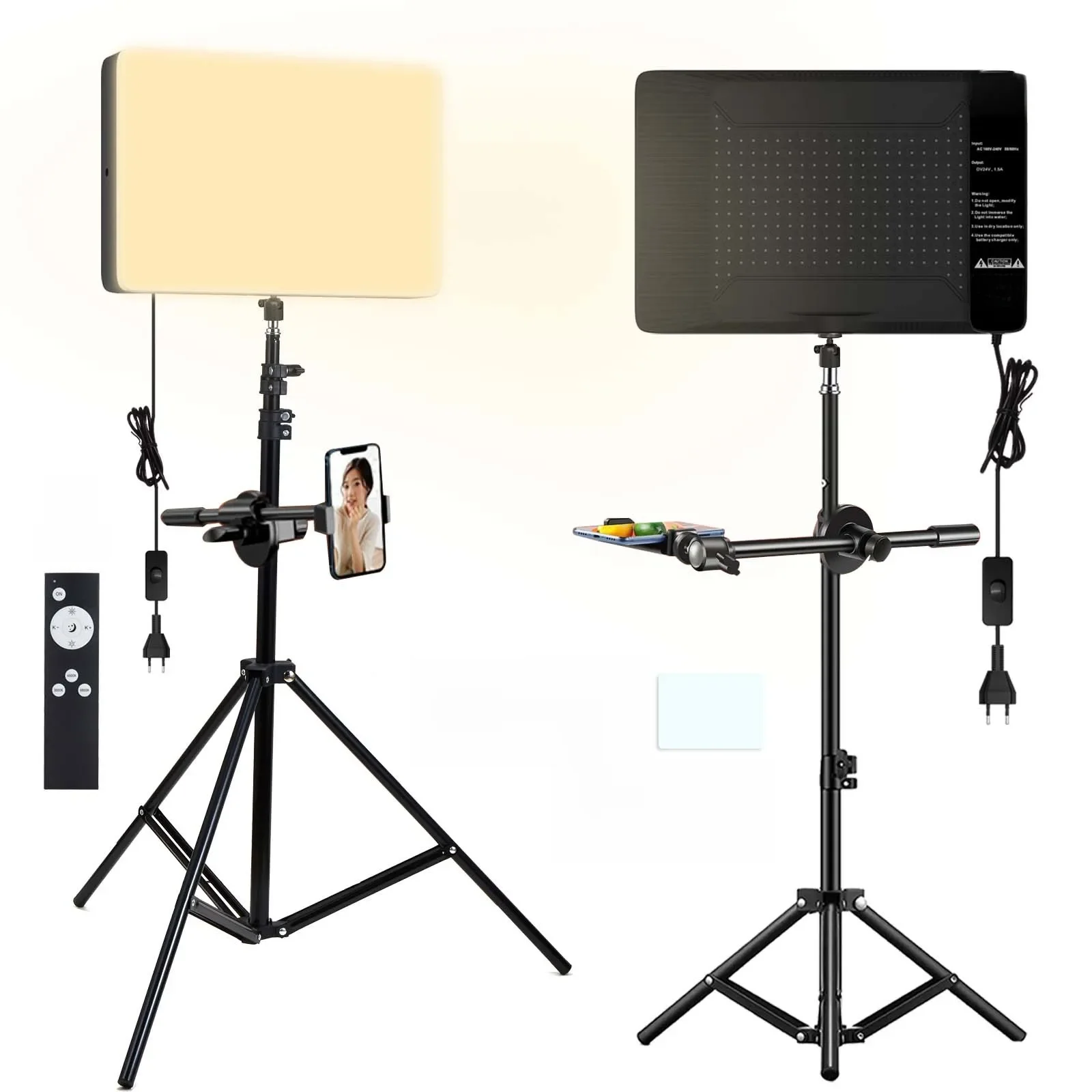 Fotostudio LED 3000k-6500k Video-invullamp Lichtpaneel Fotografieverlichting met statief Lange arm EU-stekker voor livestream - afbeelding 2