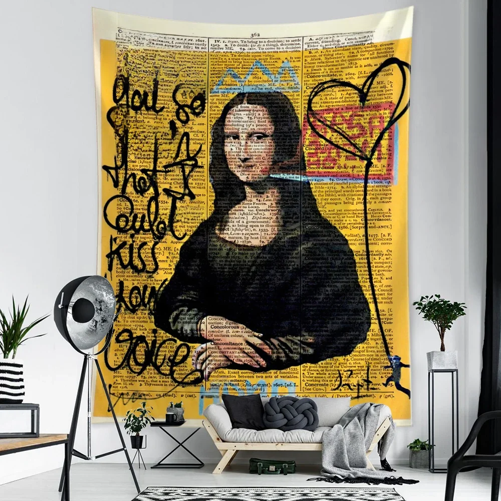 Mona Lisa Graffiti Wandteppich Hängen Boho Stil Psychedelic Hexerei Hippie Tapiz Schlafzimmer Art