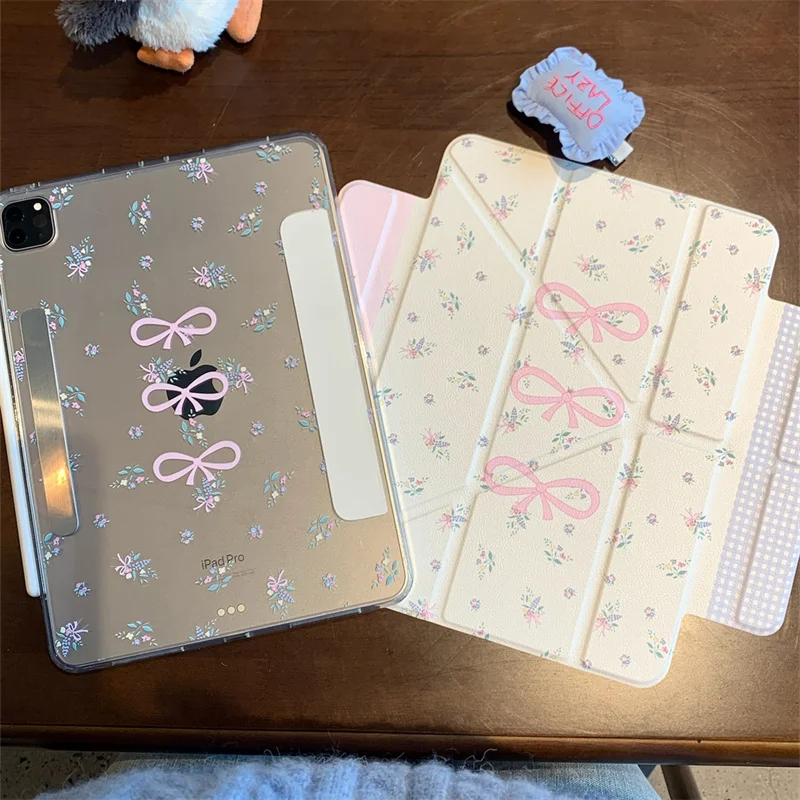 Bow flower For 2024 IPad Air 11 iPad 10th Generation Pro 11 IPad 10.2 7 8th 9th Cover Air6 4 5 10.9 13in Stand Handle Soft Cover