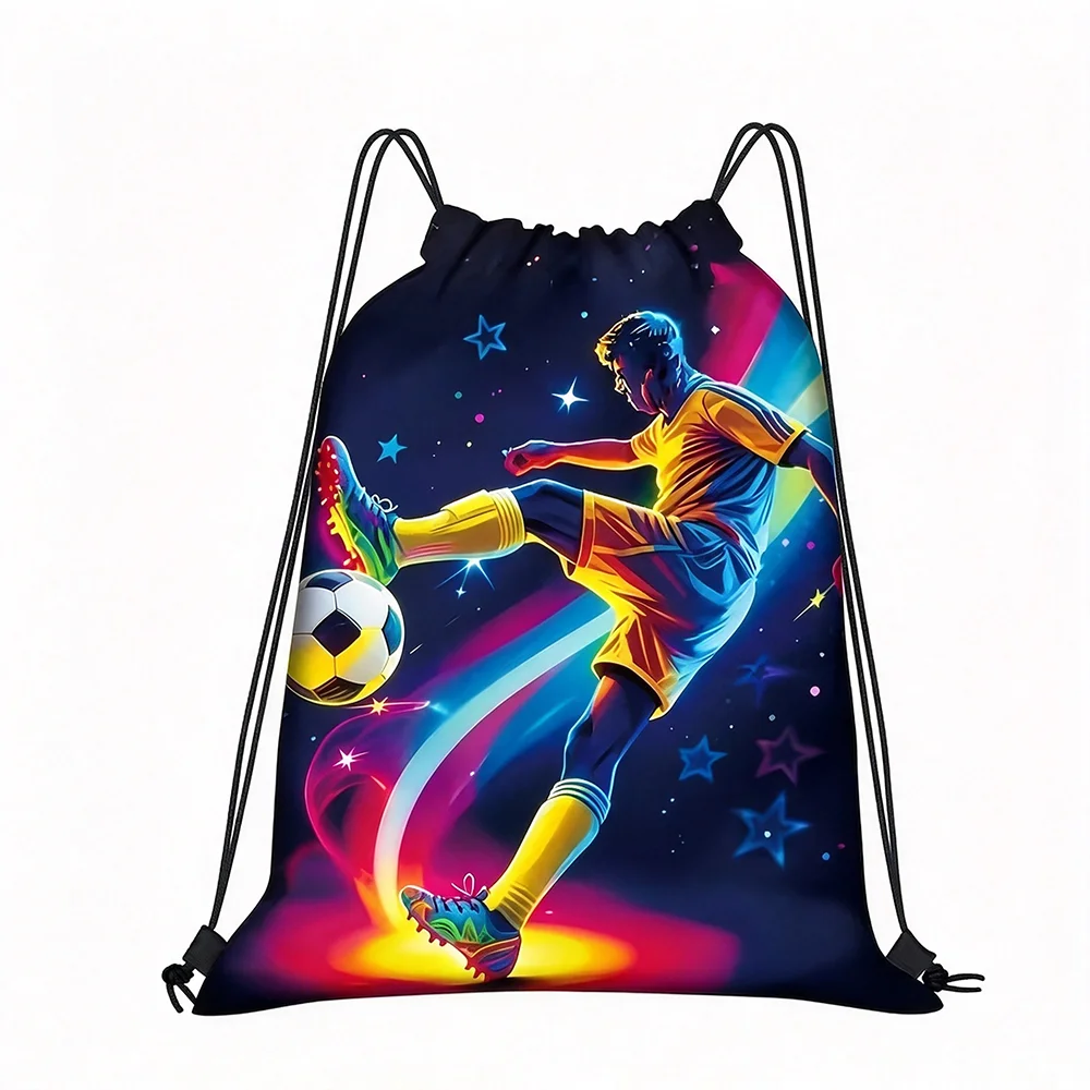 1Pcs Soccer Player Drawstring Backpack Football Gym Sack Portable Sports Bag for Boys Students Outdoor Party Gifts
