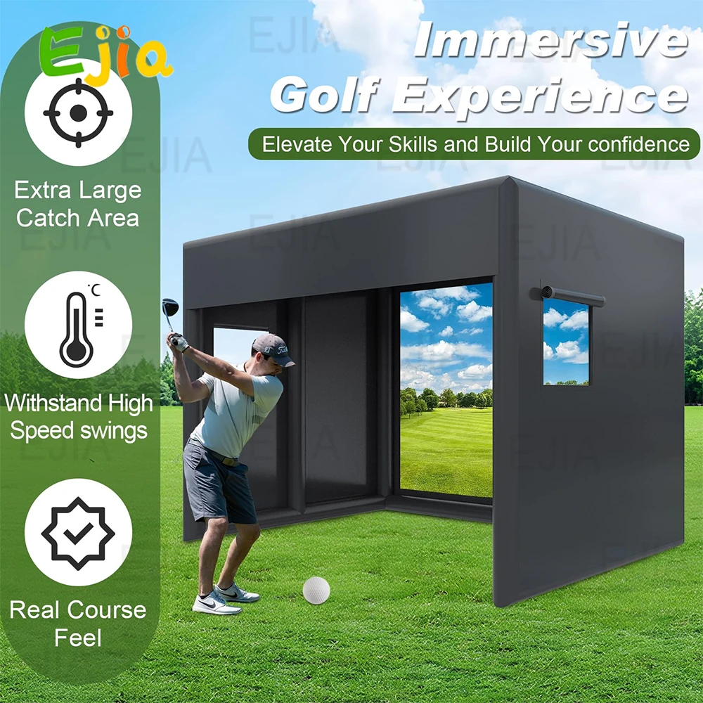 Estoque 13 pés inflável simulador de golfe gabinete interno/externo barraca de balanço para prática de golfe com tela de projeção para todas as habilidades