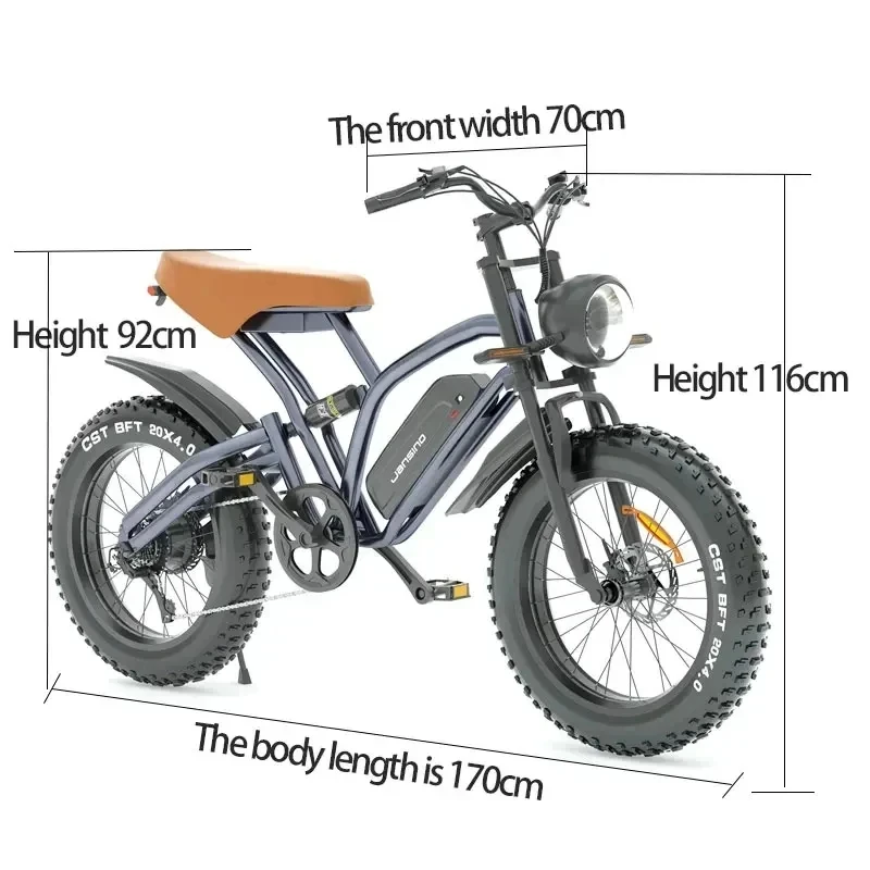 산악 Ebike 가변 속도 여행 레트로 오프로드 비치 오토바이 전기 자전거, X50 와이드 팻 타이어, 20 인치, 신제품