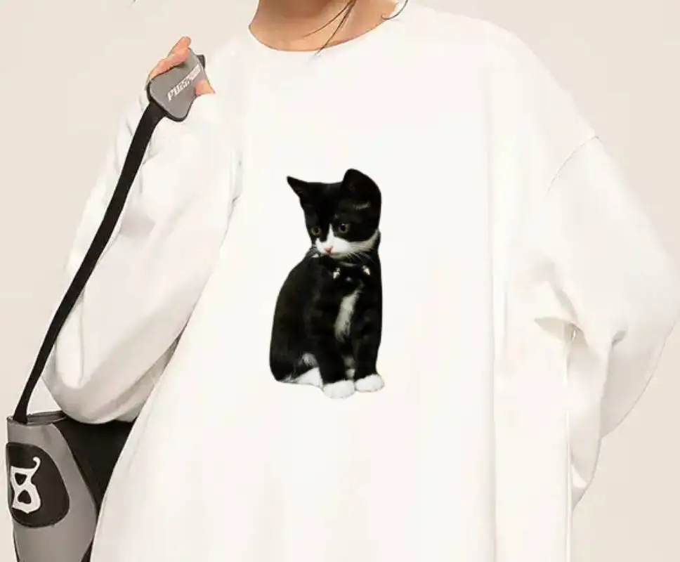 Sweatshirts Cats Women Comfort Oversized Y2k 2000s Clothes Vintage Streetwear Cotton Casual Graphic Print Daily Fashion Wear Top