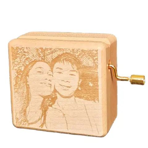항상 핸드 크랭크 뮤직박스, 나무 맞춤 각인 사진, 맞춤 선물, 기념일, 생일