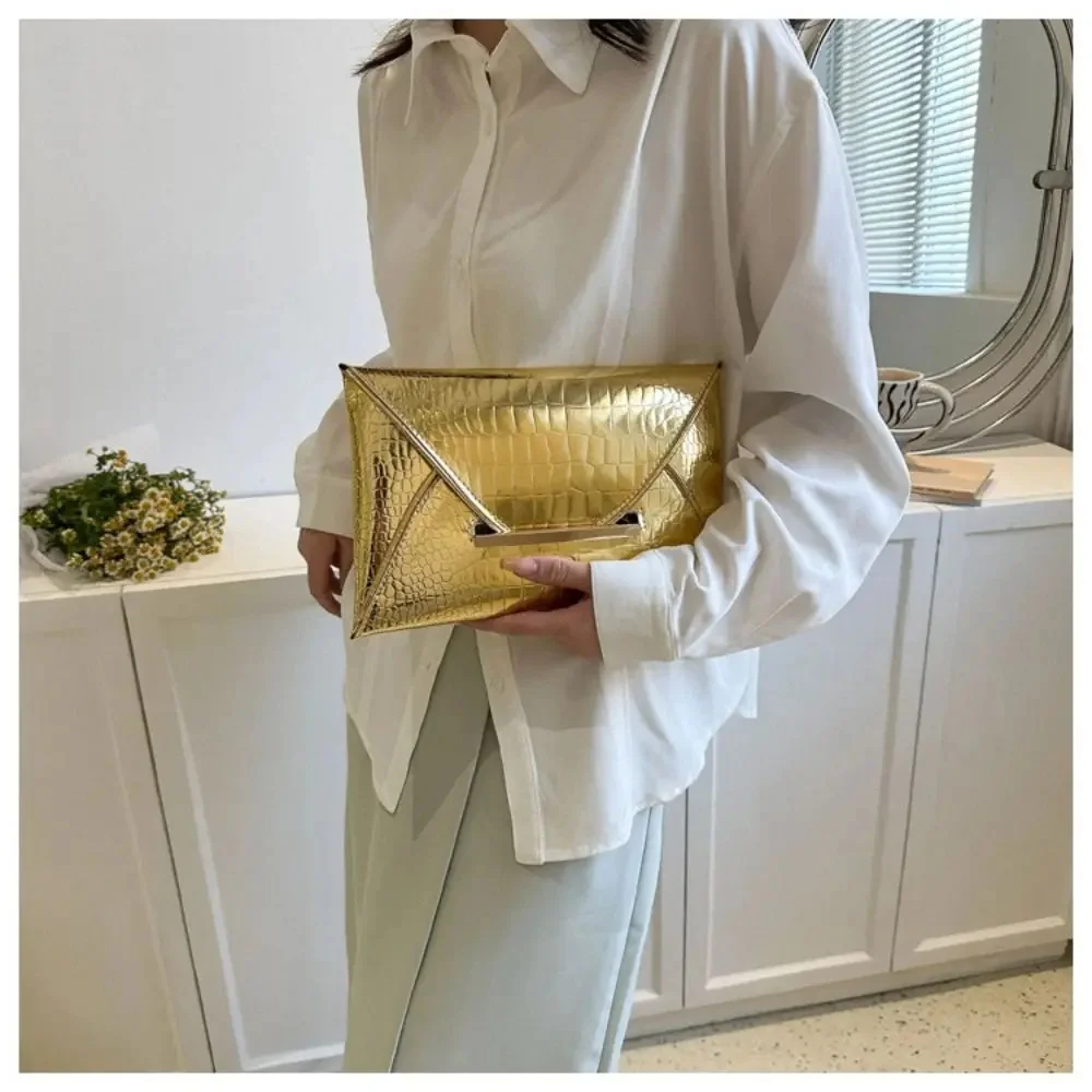 Porte-monnaie motif Crocodile contrasté de couleur Pure, enveloppe carrée mate et brillante, couverture d'embrayage, Style matériau PU, sac pour téléphone portable