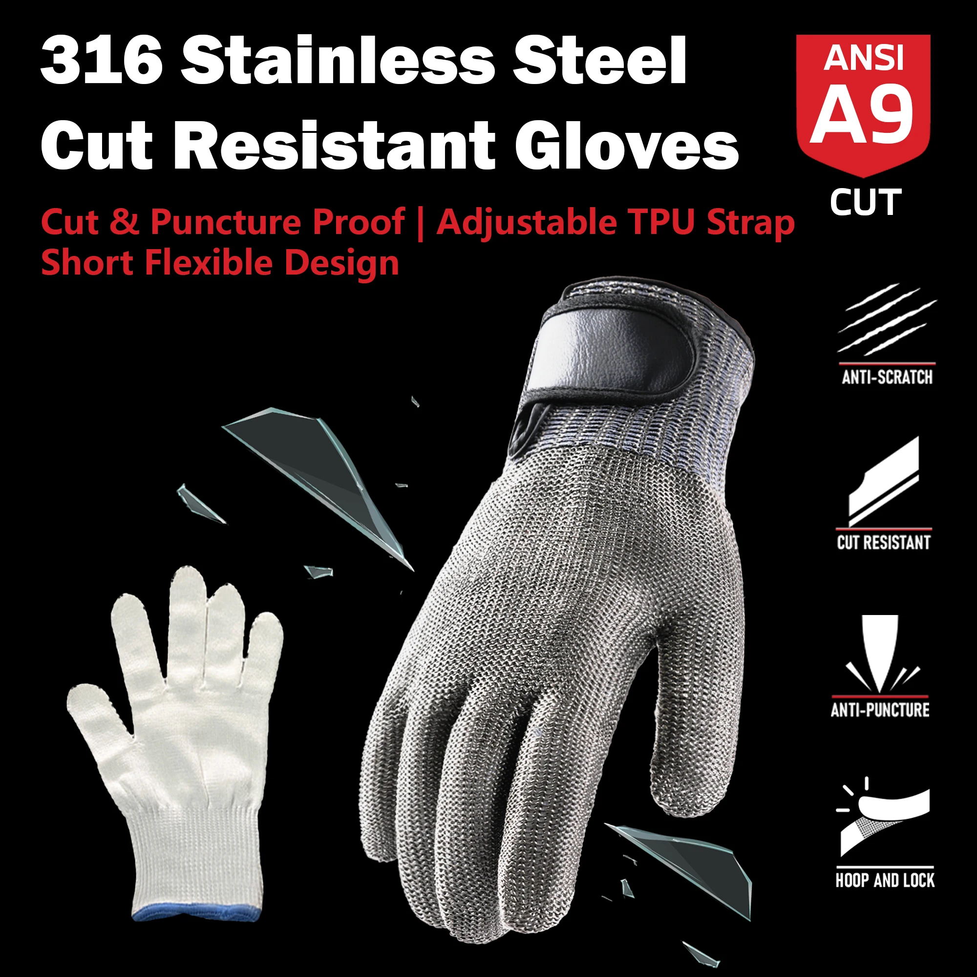 

1 пара сетчатых защитных перчаток из нержавеющей стали уровня 9, сверхмощные, нержавеющие, защита от порезов, прочная работа по металлу