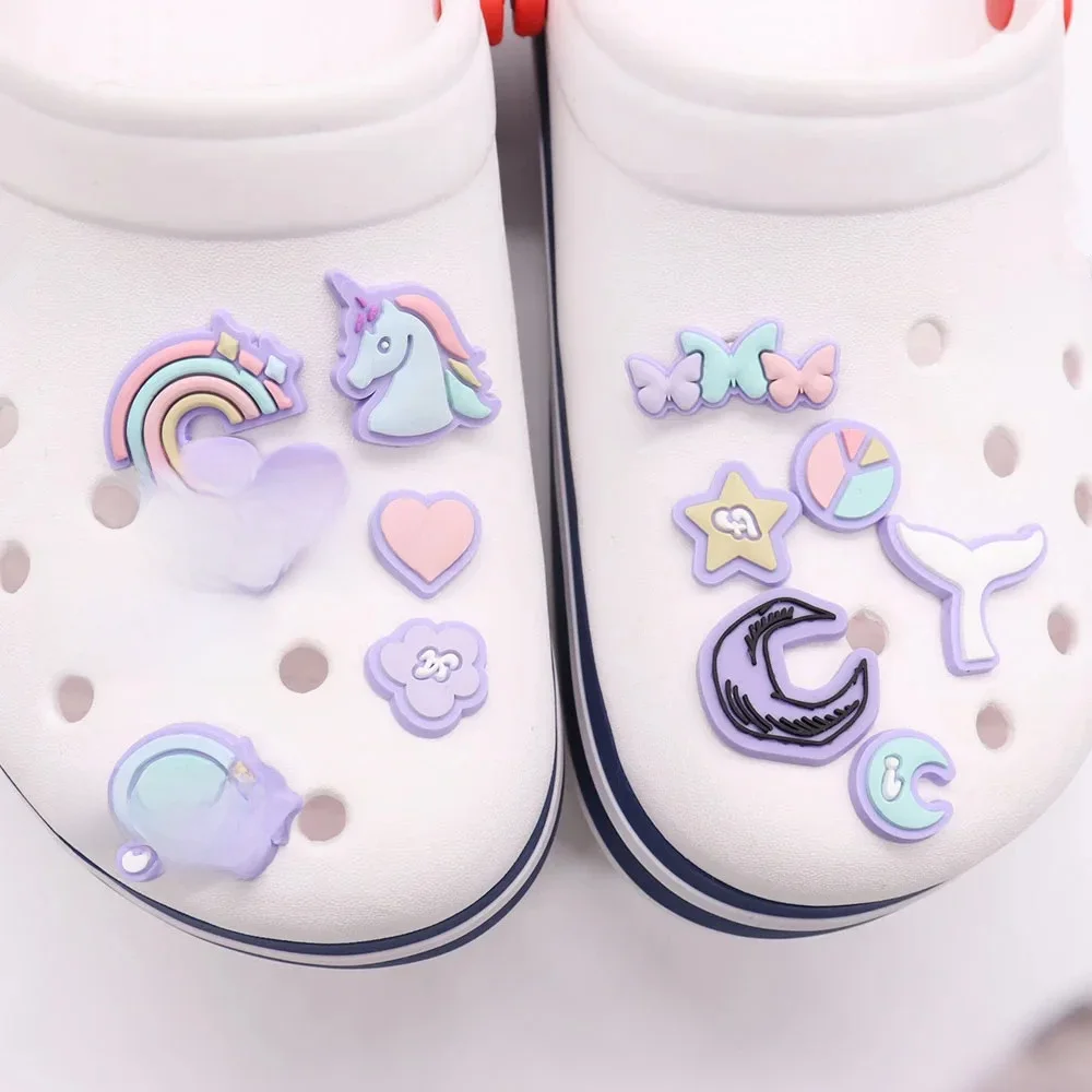 Breloques de chaussures de jardin en PVC, accessoires de bricolage, décoration de chaussures, ornement de sandales, queue de sirène, arc-en-ciel, Nairobi, Orn, étoile, lune, 1PC