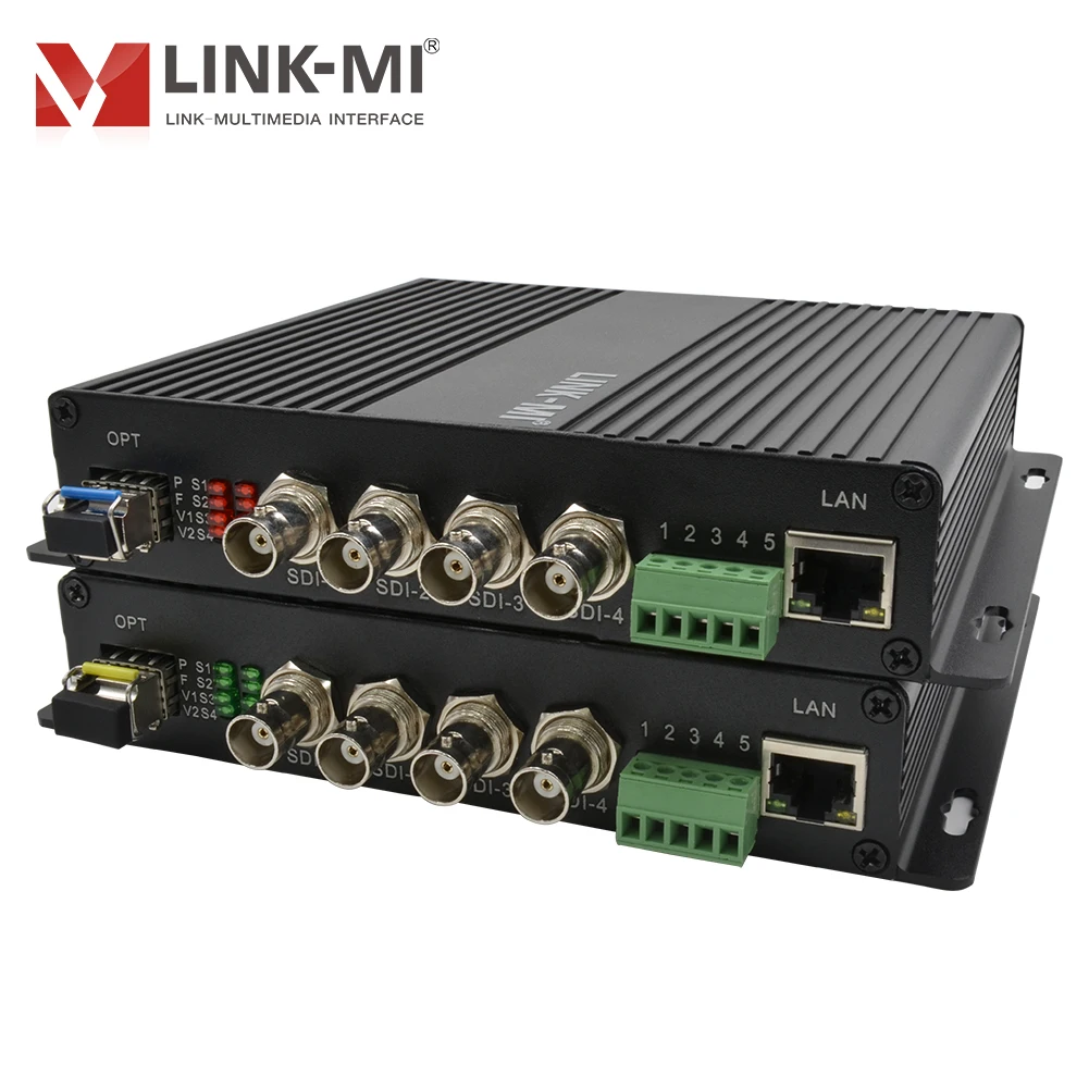 LINK-MI 4CHs HD-SDI to Fiber Converter Extender with RS485/422/232 Ethernet 20KM 4 Port SDI Fiber Optic Extender with LC/FC SFP