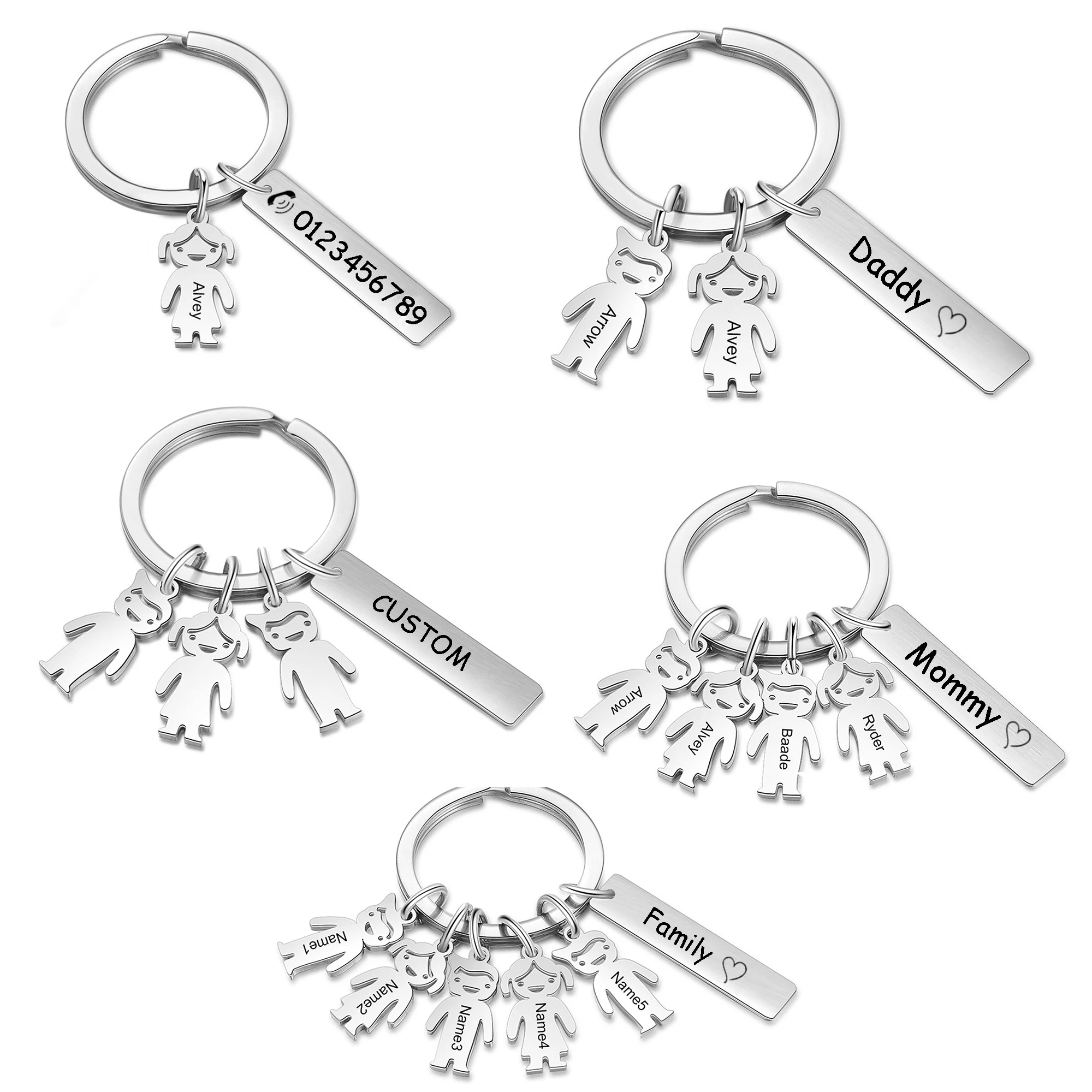 Custom Names Keychain Boys Girls Kids Children Keyring Personalized Phone Number Stainless Steel Bar Drive Safely Dad Mom Family