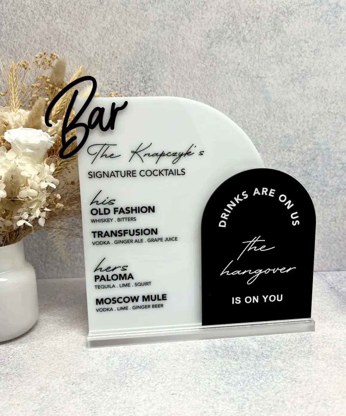 Wedding Bar Menu with 3D Cutout in Double Acrylic Arch Signature Drink Sign,Wedding Bar Sign 3D Writings,Table Decor Signage