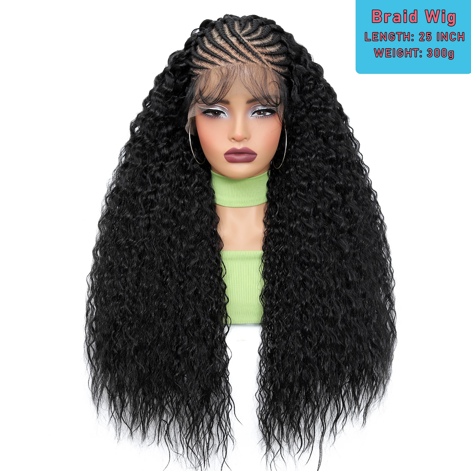 Synthetic Curly Hair Wigs for Black Women 25 Inches 13x6 Lace Frontal Afro Kinly Curly Hair Wigs with Cornrow Braids Daily Use