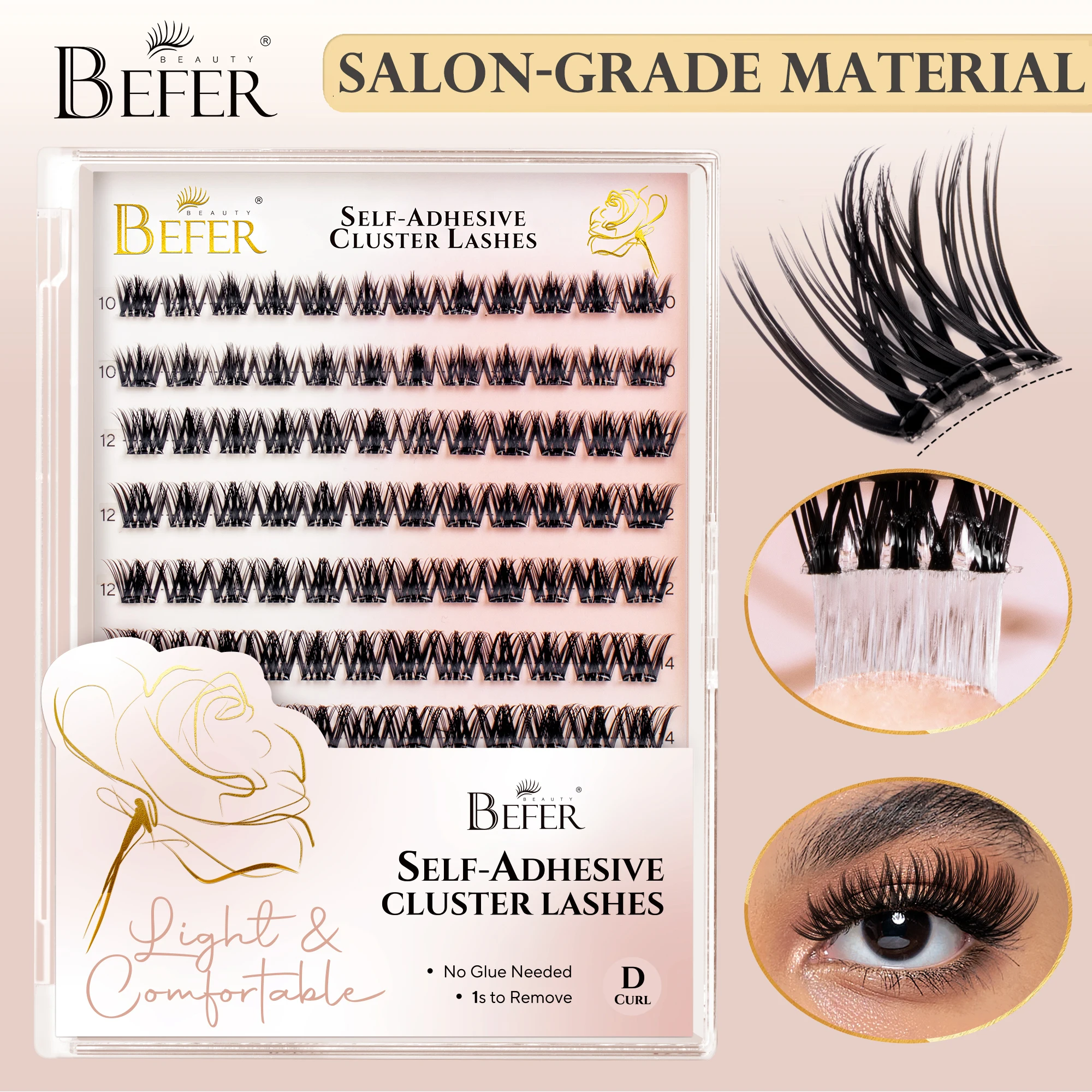 Befer Selbstklebende Wimpernbüschel, transparent, vorgeklebt, 150 Stück, Manga-Natürliches Make-up, flauschige falsche Wimpern, Lieferant