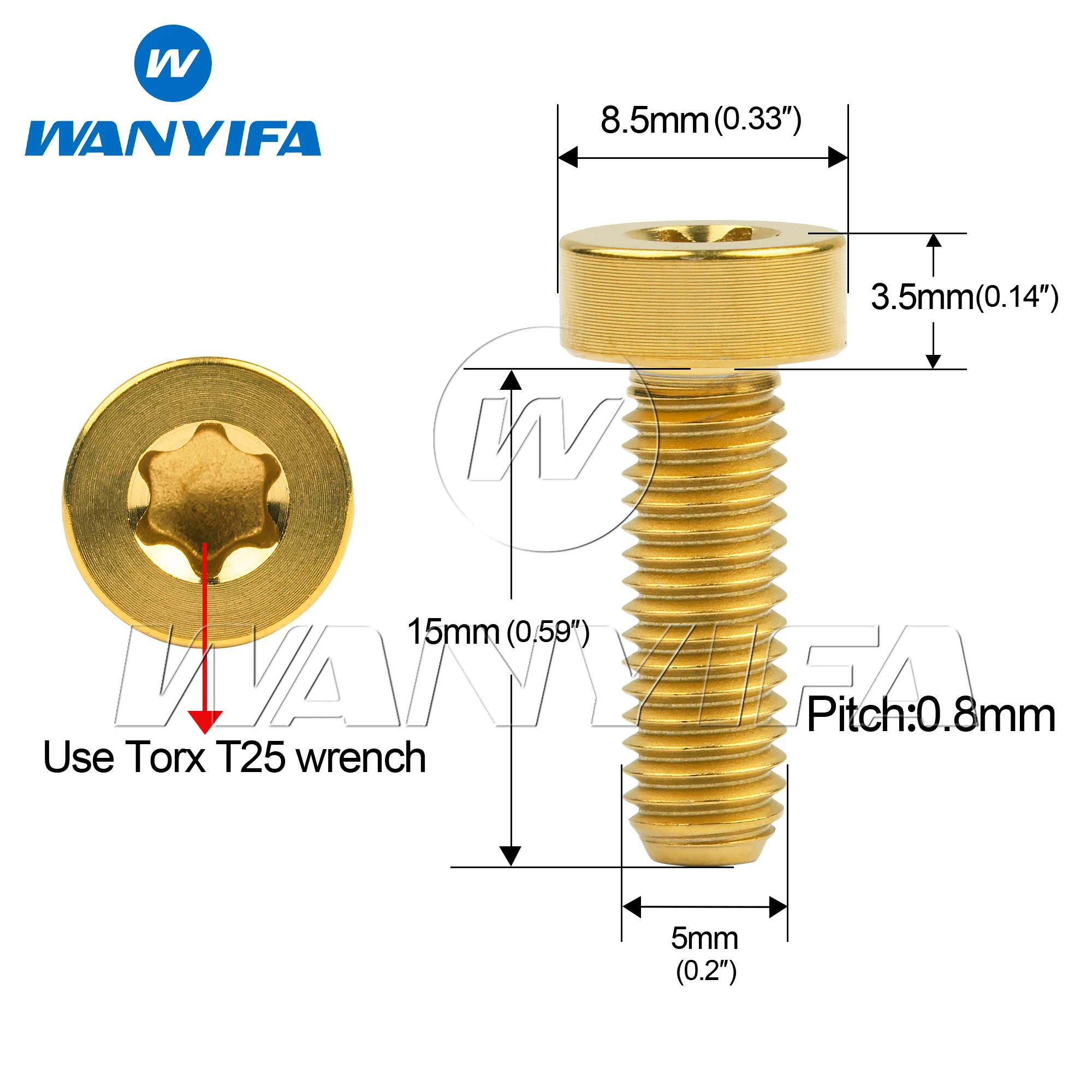 Wanyifa 6pcs Titanium Bolts M5x15mm Cap Torx T25 Screws for Bike Handlebar Derailleur Fixed Parts