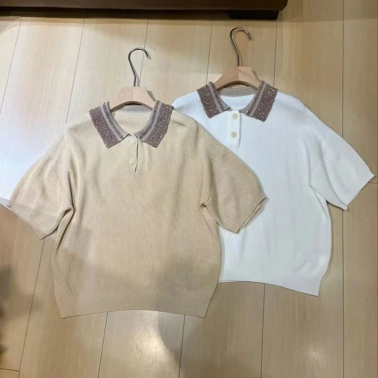 

Spring luxurious women's jersey short sleeve linen polo shirt