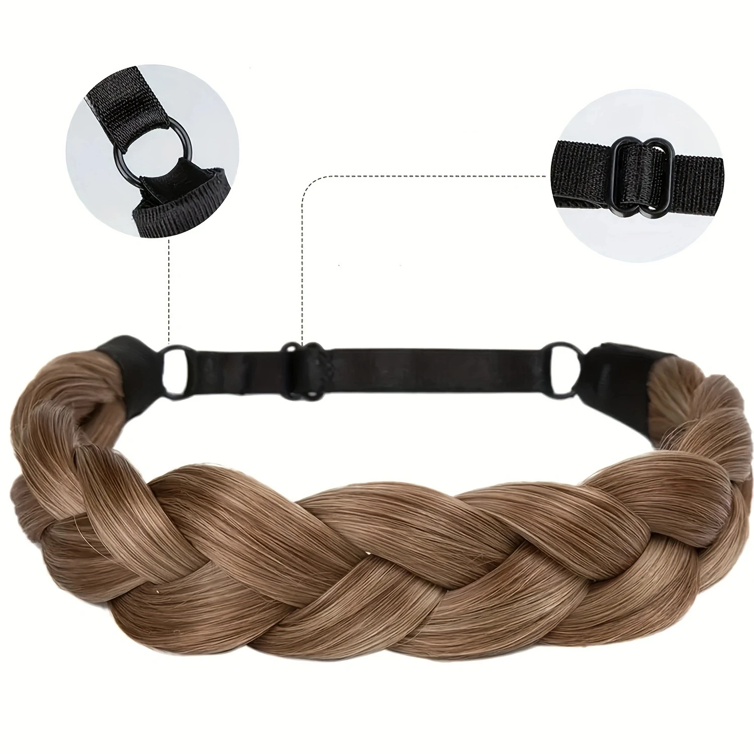 Wide Fishtail Braided Synthetic Fashionable Hair Headband Hair Extensions Adjustable Twist Elastic for Women