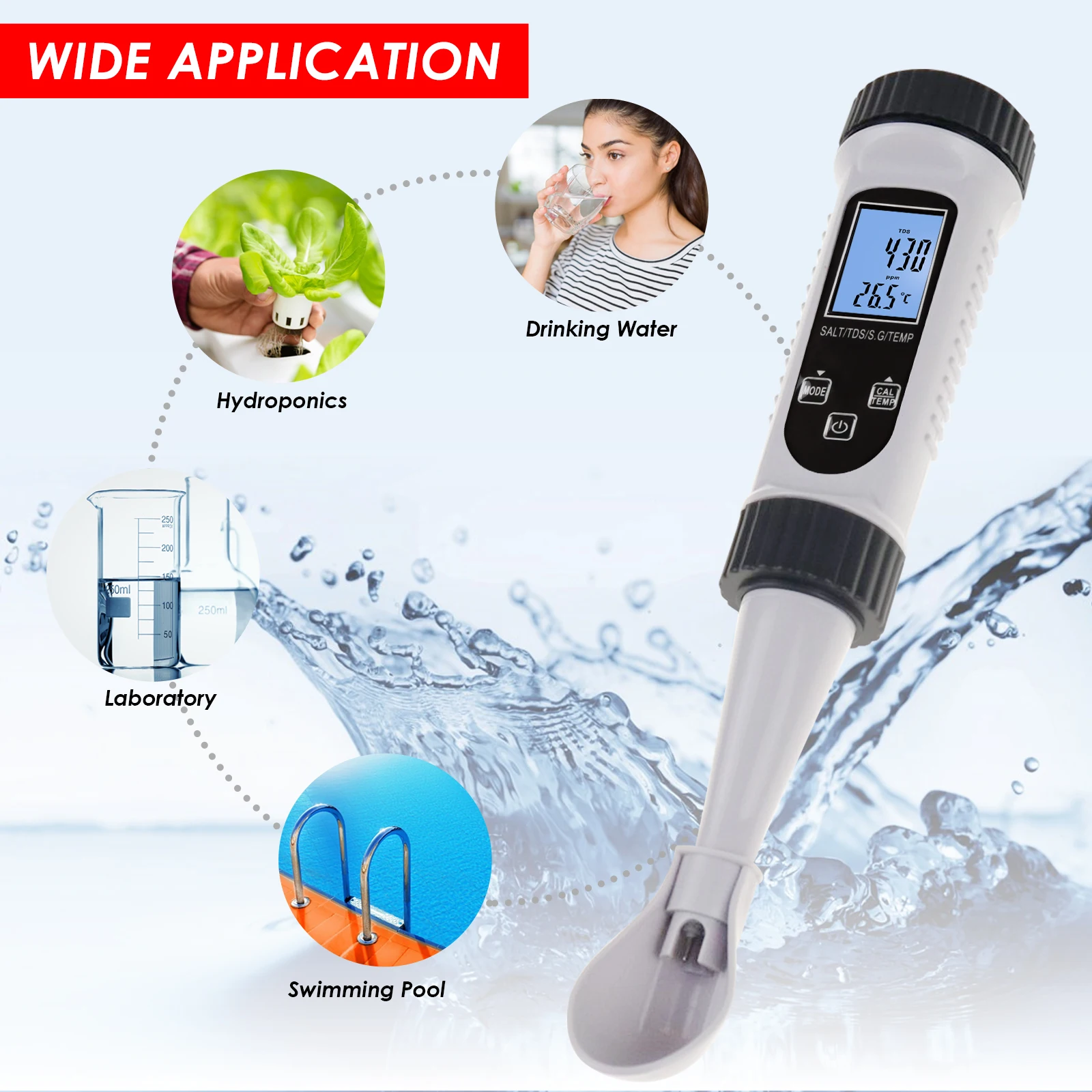 Professional 4-in-1 Salinity TDS Meter, Temperature, SG, Saltwater Water Quality Tester  for Testing Drinking, Aquaculture