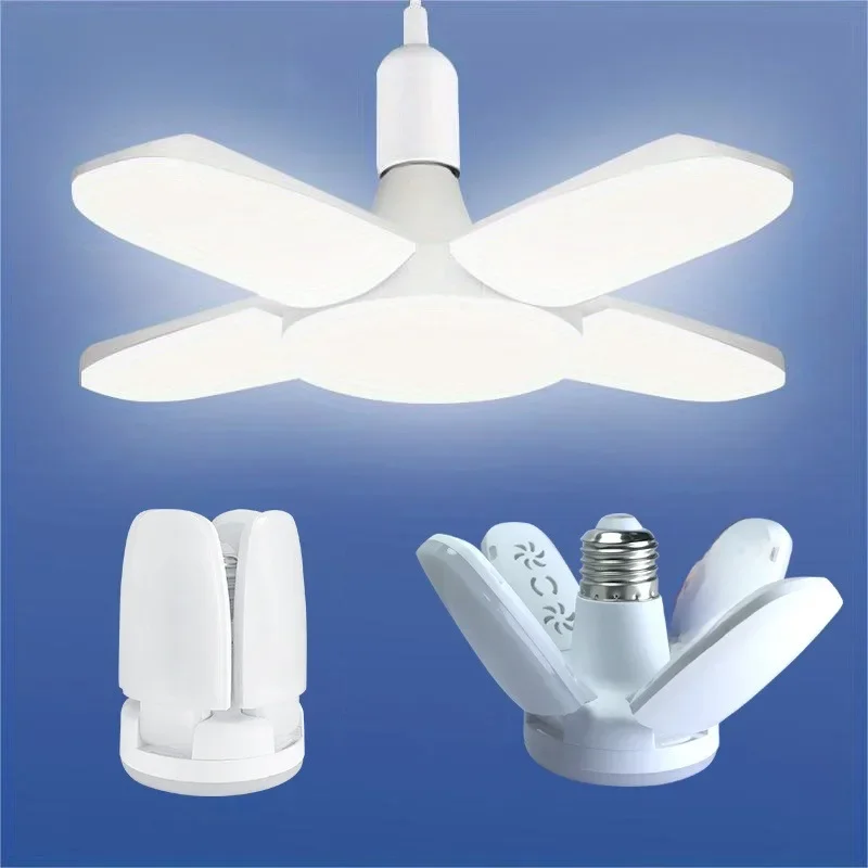 Żarówka LED E27 w kształcie wachlarza, składana, 28W, AC220V/110V, deformowalna, do oświetlenia sufitowego w domu, magazynu i garażu, białe światło 6500K. — zdjęcie 2