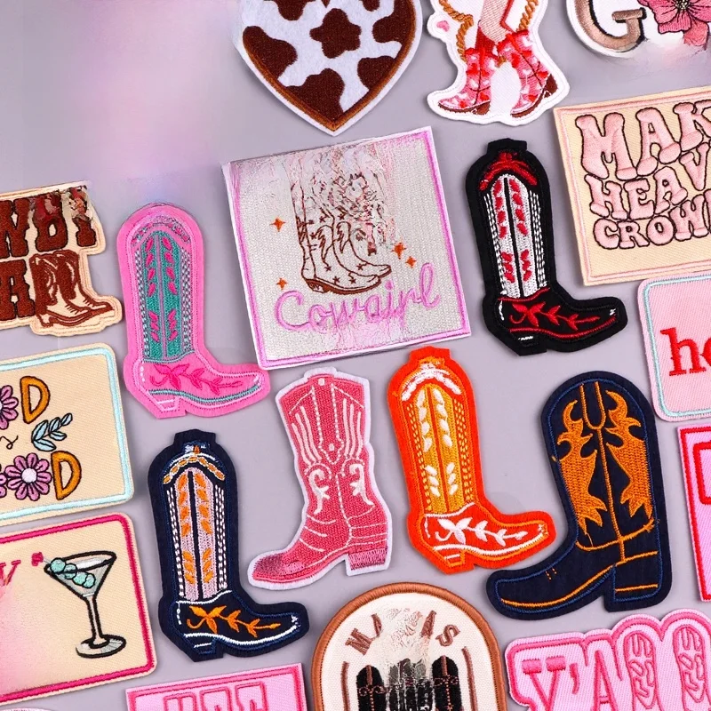 Patch Thermoadhésif Brodé pour Vêtements, Danemark ges Appliqués, Bottes de Cowboy Western, DIY