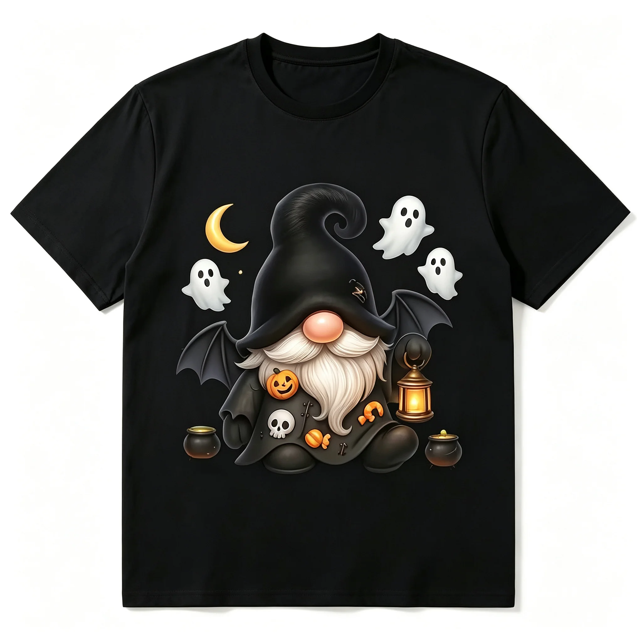 Halloween Gnome With Bat Wings Ghost Pumpkin Moon T‑Shirt, Cute Spooky Gnome Graphic Tee, Fall Halloween Gift Shirt For Men Women