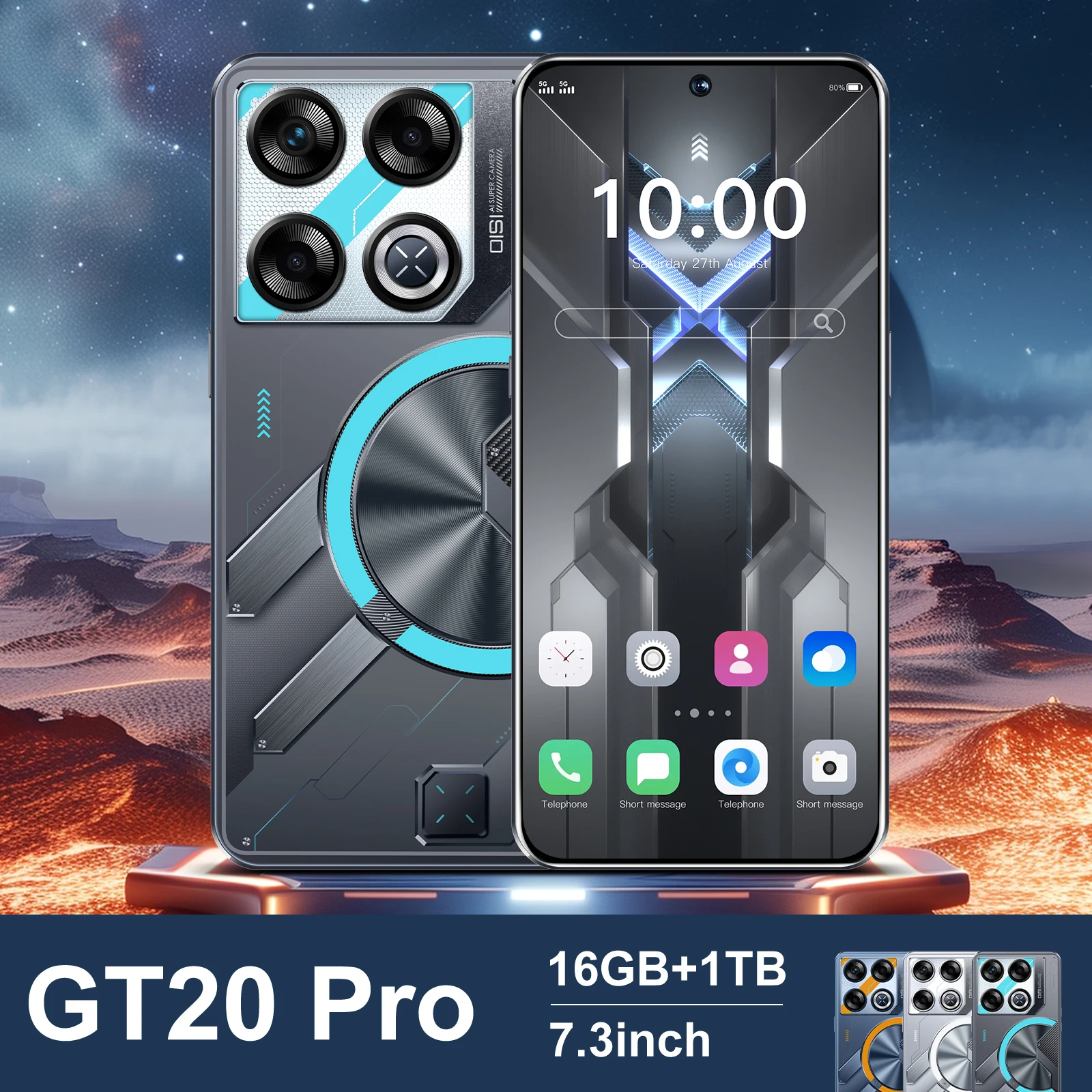 Original Mobiltelefone GT20 Pro Smartphone 5g 7,3 Zoll HD 108MP Kamera 16G+1T 7800mAh Globale Version Mobiltelefone Gesicht entsperrt