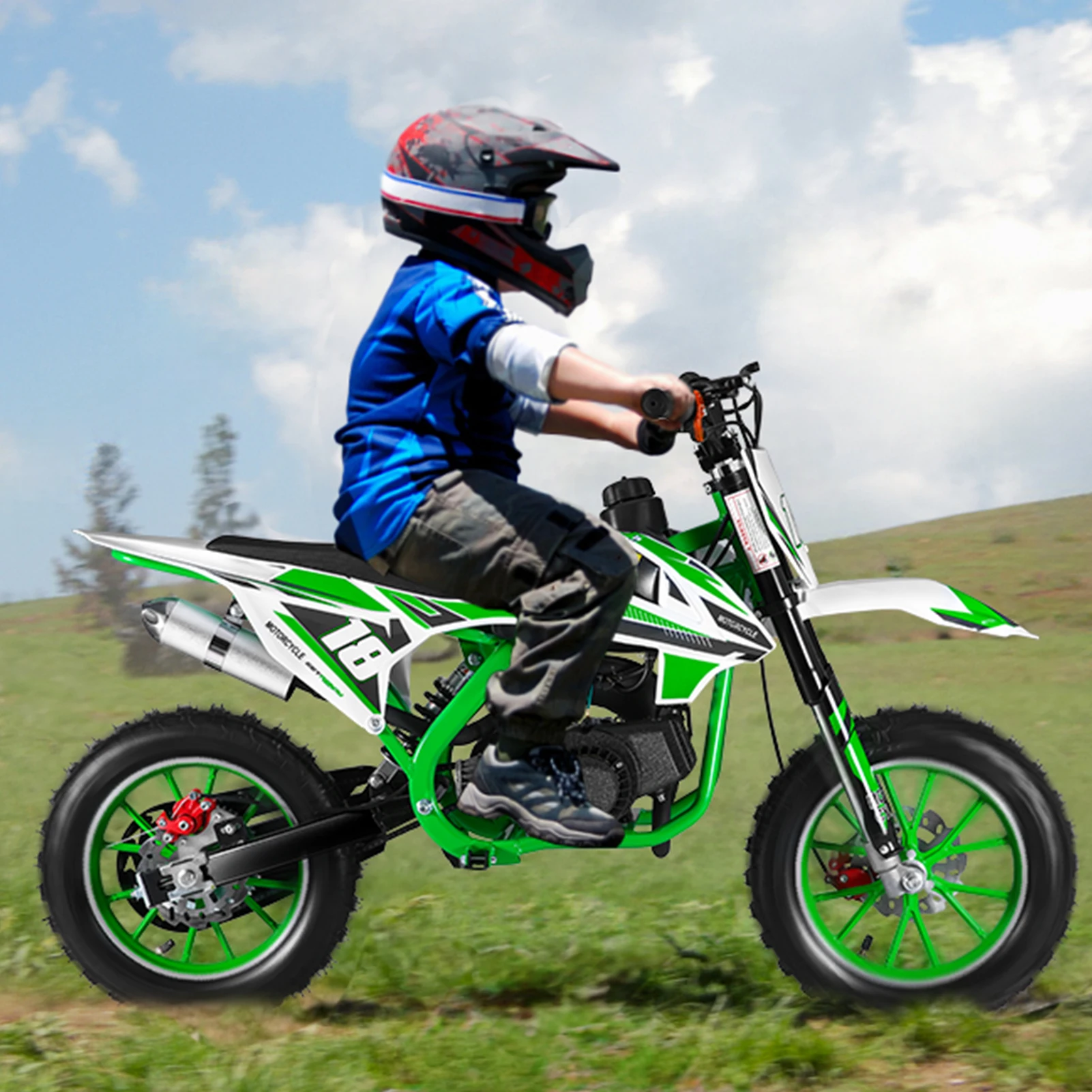 49cc Kids Gas Dirt Bike, 2-Stroke Gas Power Motocross, Off Road Mini Motorcycle, Pocket Motorbike with Front Rear Disc Brakes