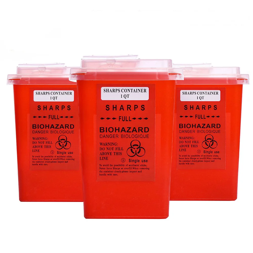 3PCS Red Waste Box 1L Sharp Needle Container Plastic Medical Supplies Disposal Containers for Tattoo Needle Tips  Accessories