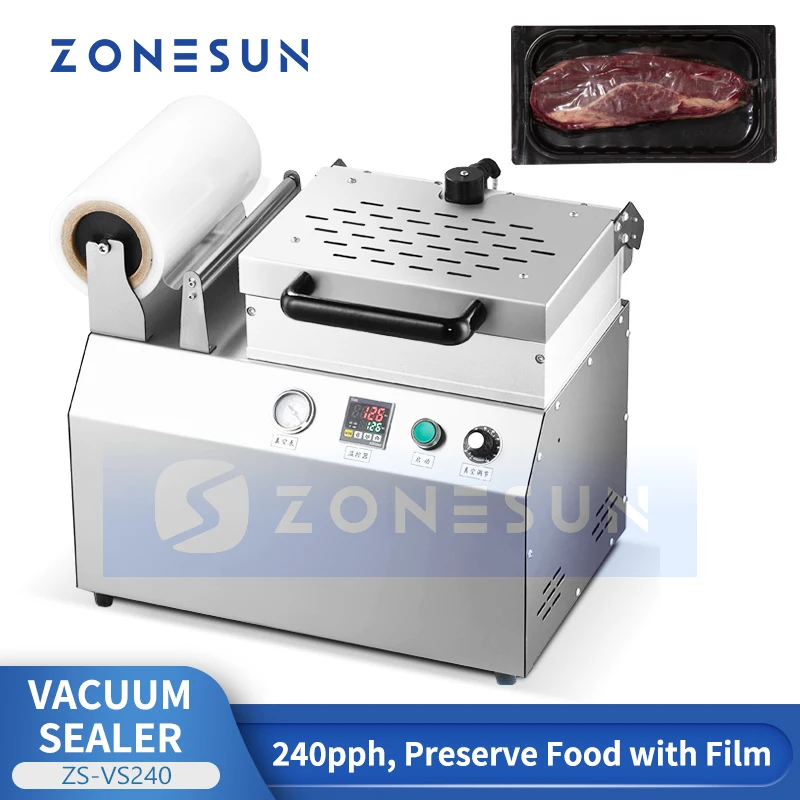 

Zonesun ZS-VS240 Vacuum Tray Sealer Vacuum Sealer Food Vacuum Sealing Machine Chamber Vacuum Sealer Tabletop Meat Saver