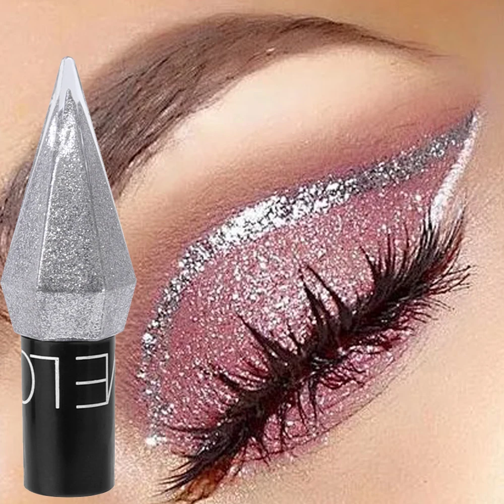 Diamentowy cień do powiek błyszczące eyelinery wodoodporne srebrne różowe złoto kolor brokatowe cekiny Eyeliner cień do powiek makijaż kosmetyki damskie