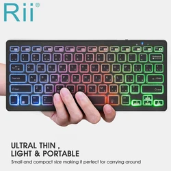 Rii Bluetooth 5.0 Wireless Multiple Color Rainbow LED Backlit Keyboard With Rechargeable Battery For iOS Android and MacBook