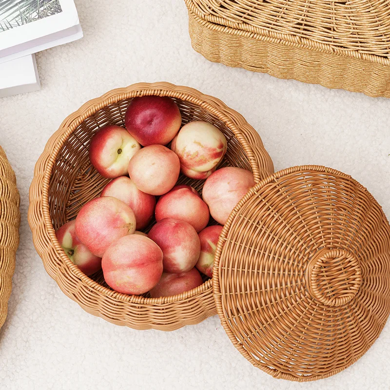 Handwoven Basket Home Décor Shelf Baskets Bin with Lid Food Storage Basket for Bathroom Living Room Bedroom Kitchen Shelves