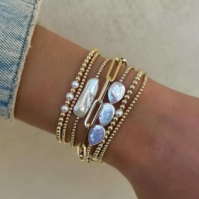 Kkbead Natur perlen Armband Set Luxus Schmuck Geschenk 18 Karat vergoldete Perlen Armbänder für
