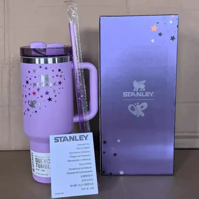 Star Purple 40oz Tumbler With Handle Straw Lid Stainless Steel Vacuum Insulated Car Mug Wall Thermal Iced Travel Cup