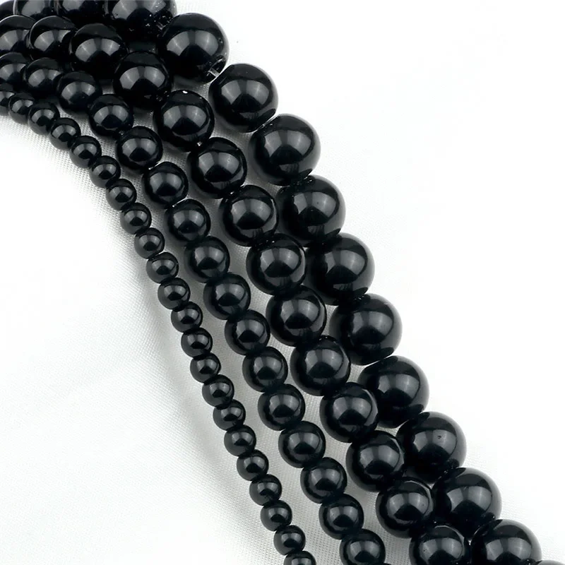 Glänzende schwarze Obsidian-Natursteine 10/8/6/4 mm lose Perlen für DIY-Armbänder, Halsketten, Perlen, Schmuckherstellung, Zubehör im Großhandel