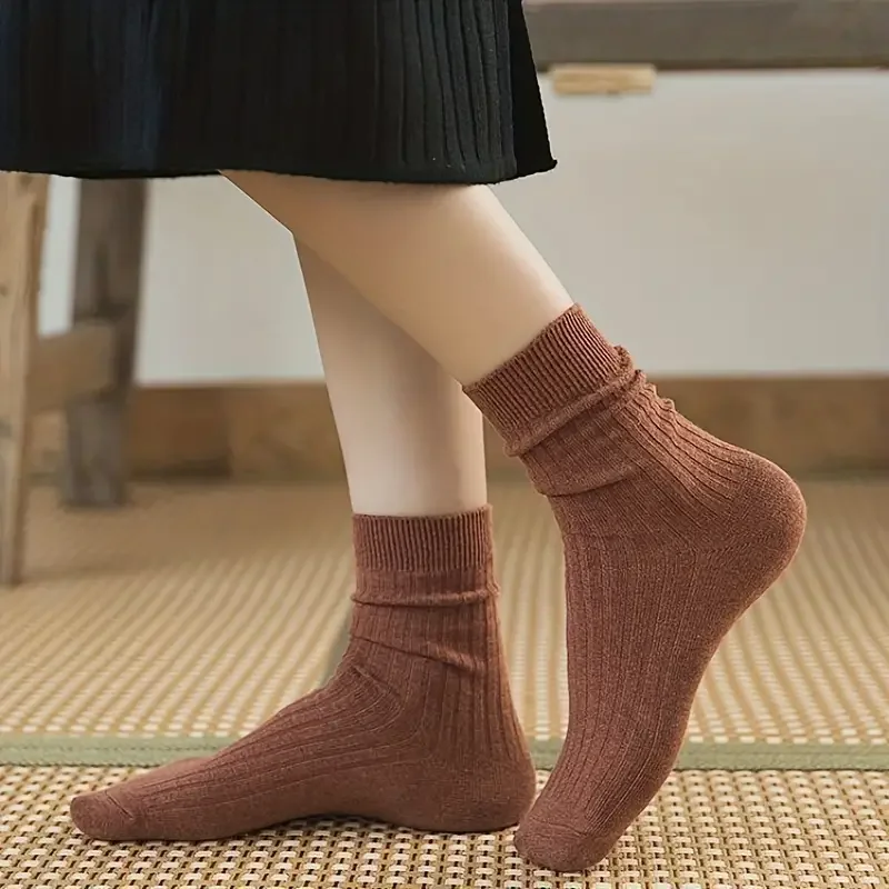 5Pairs Of Mixed Color Striped Socks, Comfort Non-slip Mid-tube Socks, Classic Casual Crew Socks For Daily Wear