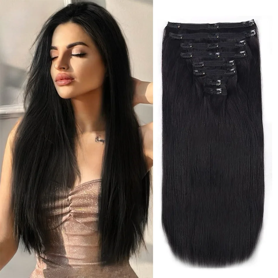 Clip in Extensions Human Hair 18 Clips in Natural Thick Straight Skin Weft Clip-on Hair Pieces 120G 8pcs  For Women