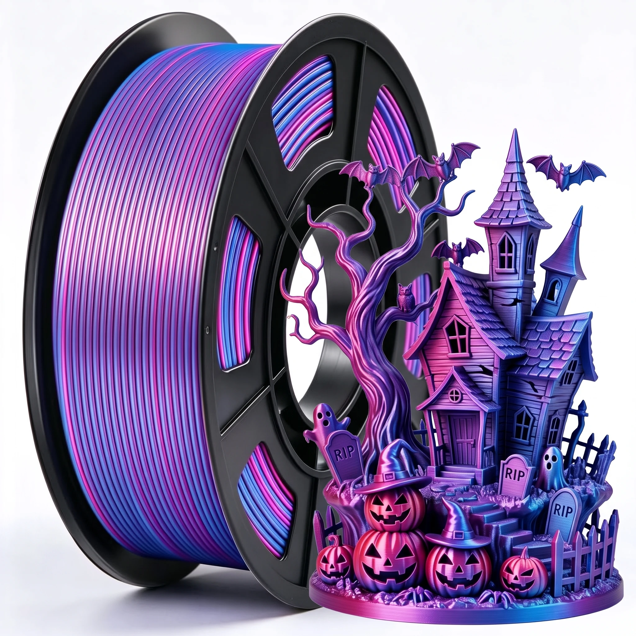 Halloween Silk PLA 1.75mm Dual Color Coextrusion Filament 250g Color Change for Creative 3D Printer Projects