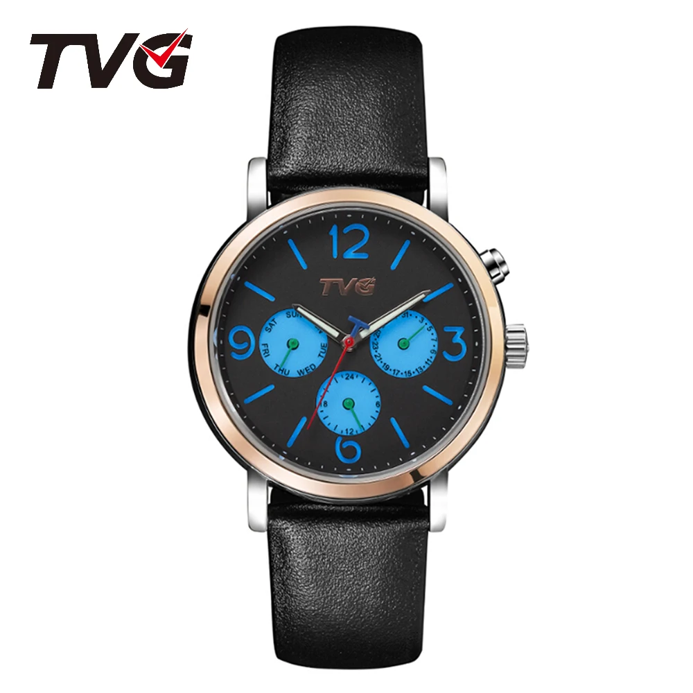 TVG brand watch Lovers Valentine\'s Day Gift Mesh belt Business Man Miss Genuine Leather Luminous Water proof Multifunction