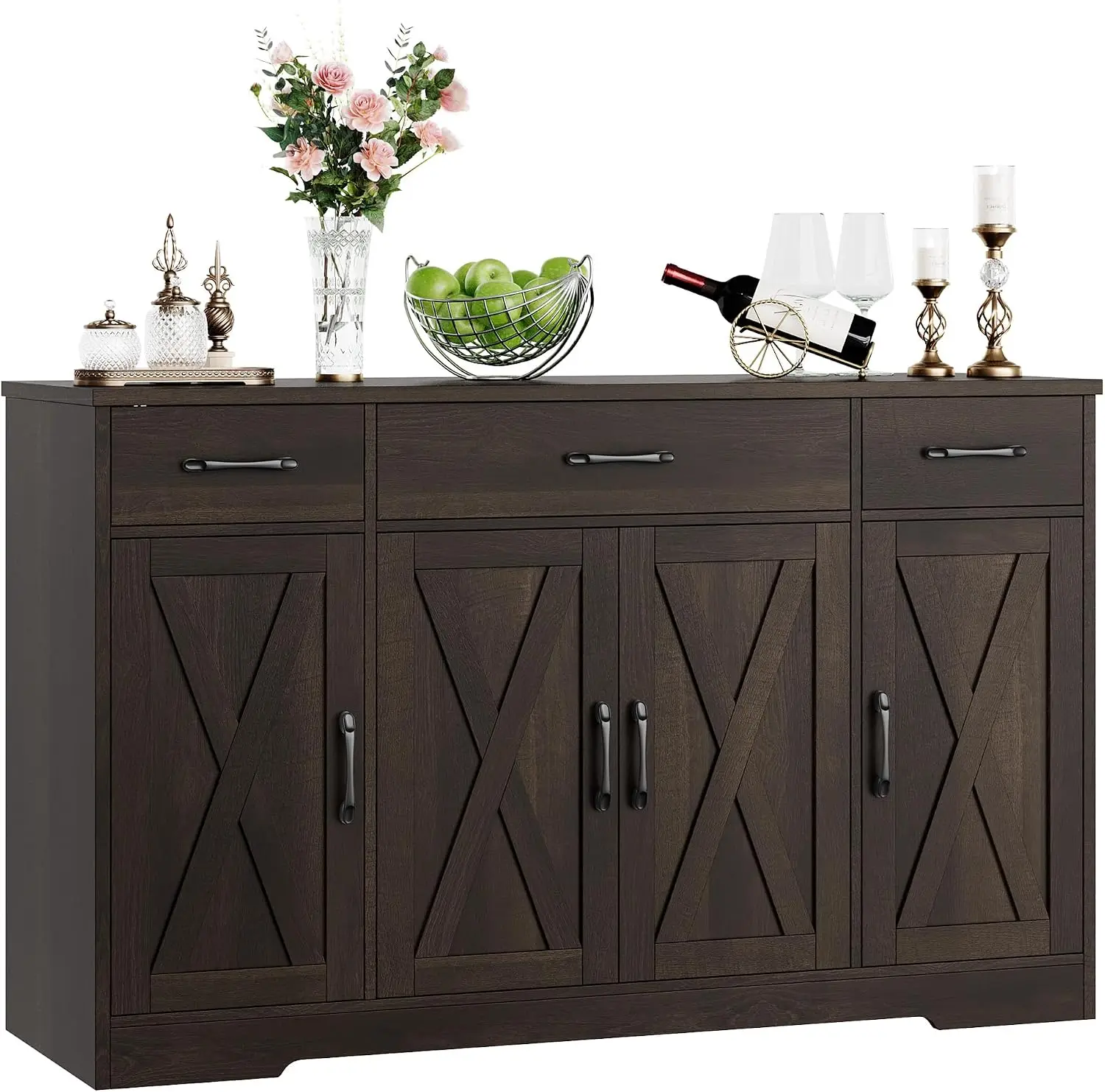 Kitchen Buffet Sideboard Storage Cabinet, Coffee Bar Cabinet, Brown 55