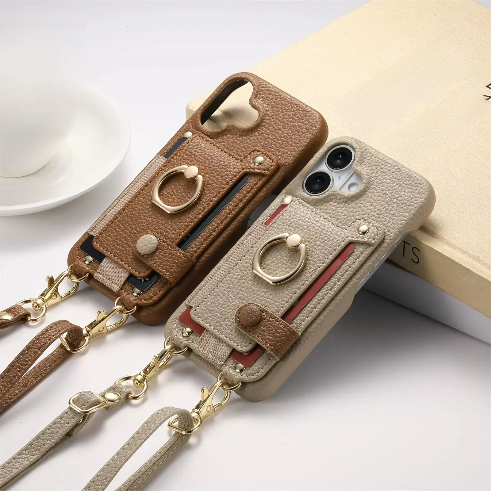 Etui na telefon z paskiem na ramię do iPhone 18 Pro Max 13 11 12 14 15 16 17 Pro Max Plus, damskie, skórzane, z kieszenią na karty i smyczą. — zdjęcie produktu 7