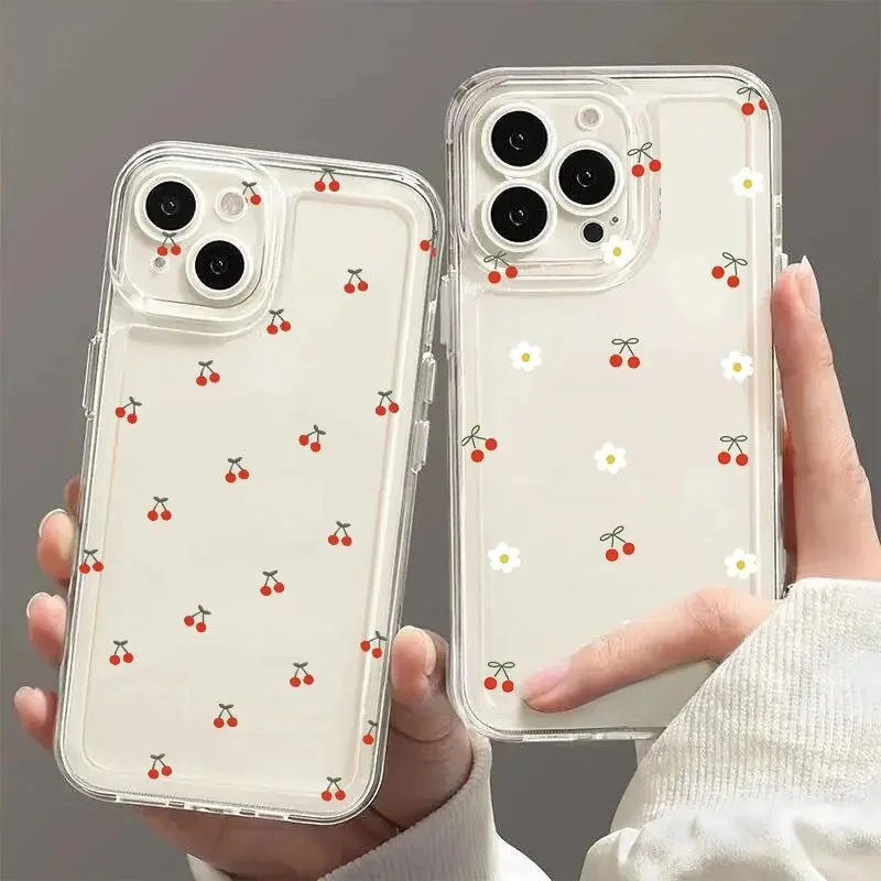 INS – coque transparente florale cerise rouge, pour Xiaomi Redmi Note 14 13 12 Pro Plus 5G 11 10 Pro 12S 11S 10S 4G Redmi 14C 13C 12 13